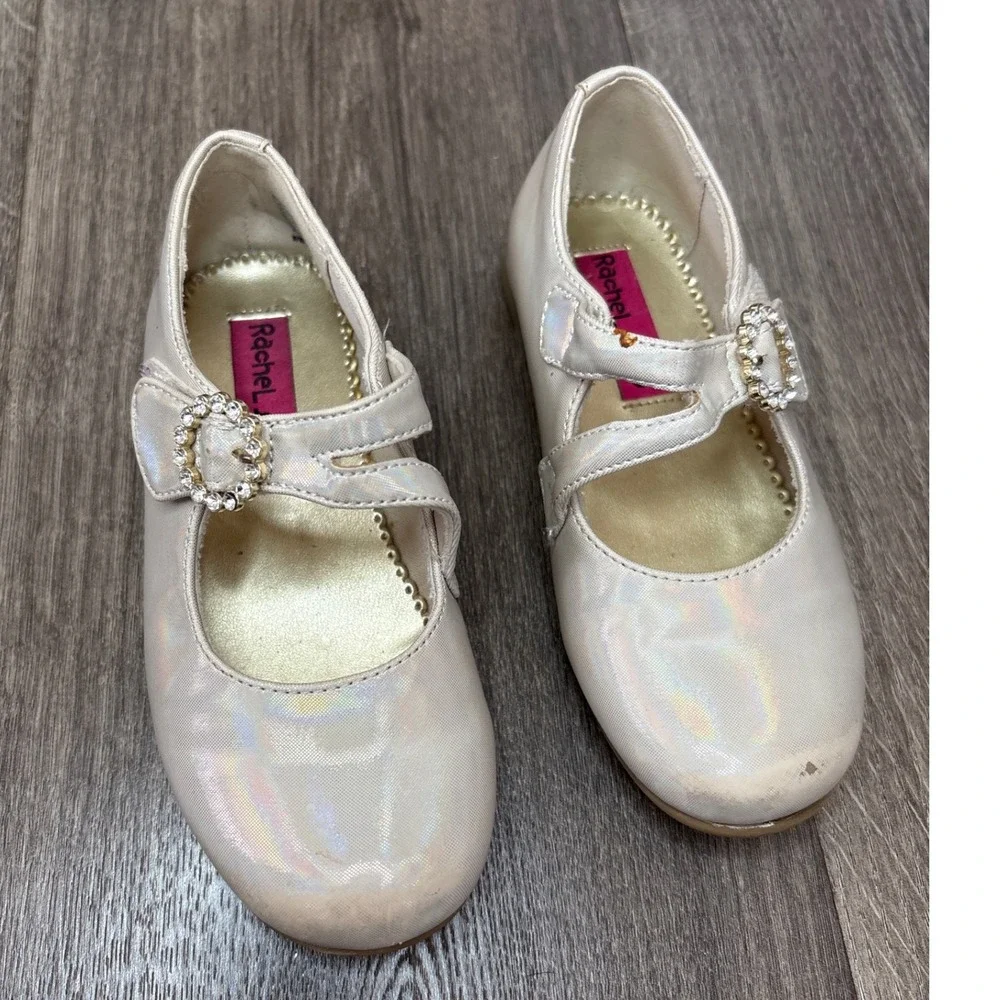 Rachel Shoes Girls Iridescent Mary Jane Flats with Rhinestone Buckle‎ Size 10